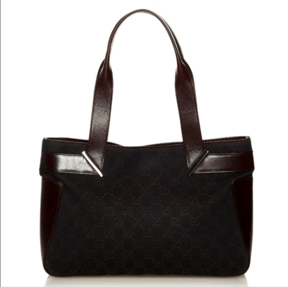 GUCCI GG Denim Mini Tote Leather Black Brown Handle Bag AUTHENTIC - Picture 4 of 15